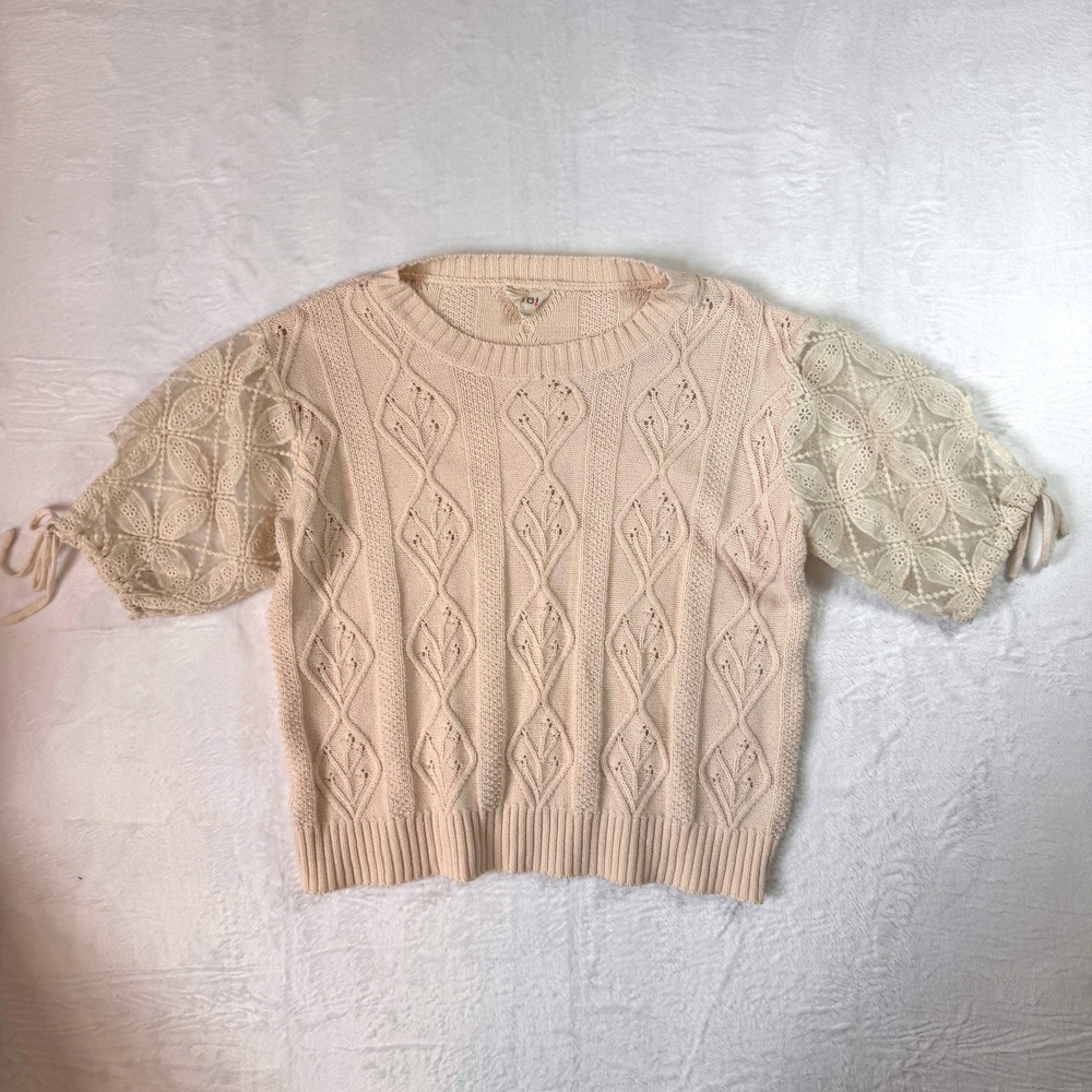 BIBI Womens Knit Lace‎ Puff Tie Sleeve Coquette Girlhood Sweater Tee SZ L